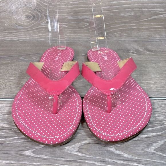 LL Bean Pink Patent Leather Polka Dot Women’s Size 8M Thong Flip Flop Sandals - Picture 2 of 12
